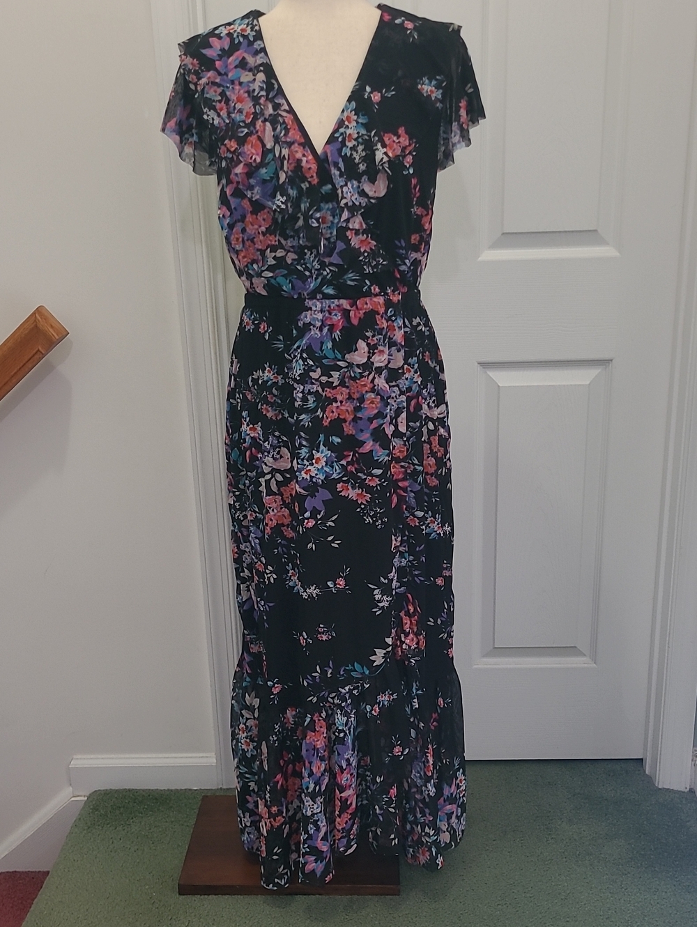 Floral Black V-Neck Maxi Dress - Apt 9